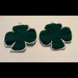 St Patrick Shamrock Potholders New Handmade Crochet